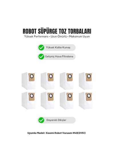 Asgard Grup Xiaomi İle Uyumlu Xıaomı H40 Ov51 Toz Torbası 8 Adet 21.0