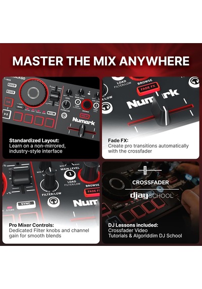 Mixtrack Go Kompakt Bluetooth Dj Controller 2 Deck, Stems Kontrolü, Smart Fader, Kapasitif Dokunmatik Jog Wheel, Us