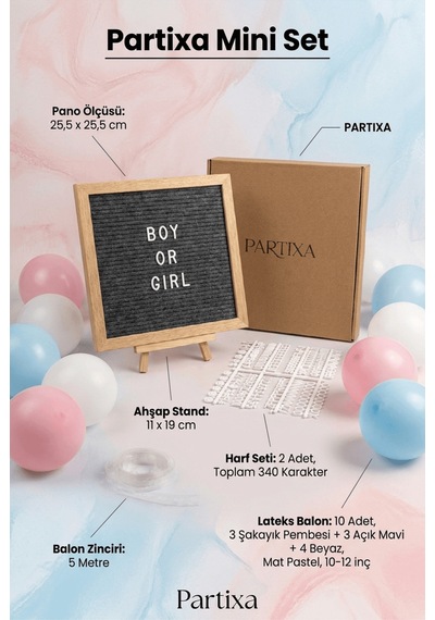 Gender Reveal Cinsiyet Partisi Süsleme Mini Set Kız Mı Erkek Mi Keçe Yazı Panosu Standlı Balon Zincirli Çocuk
