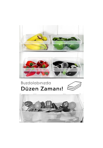 5 Adet Dolap İçi Buzdolabı Düzenleyici - Buzdolabı Organizer Sepet Meyve Sebze Saklama Kabı 4 Litre Şeffaf