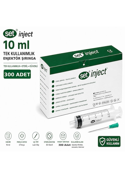 Set İnject Tıpset 10ml 3 Parça Yeşil Uçlu Enjektör-300 Adet