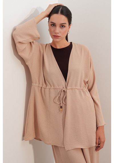 Bigdart Kadın Ayrobin Kimono Pantolon İkili Takım 30101 - Bej