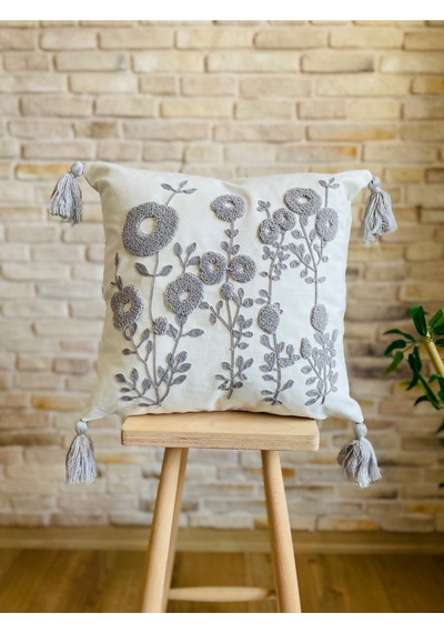 Swita Home 4'lü Kombin Punch Işlemeli Kırlent Kılıfı Panç Açık Gri