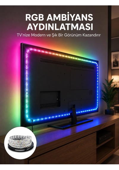 Müzikle Senkronize Led Şerit Tv Aydınlatma Yeni Nesil Açık Mavi