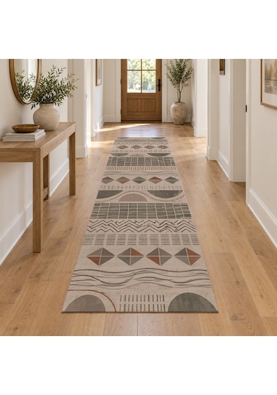Kartela Halı Adaçayı Kareleri Antrasit Kiremit Koridor Mutfak Yolluk Halısı Kaymaz Taban 60x180 Cm