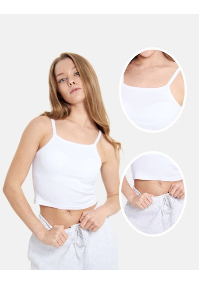Alya Underwear Kaşkorse Geniş Yaka Askılı Crop Beyaz