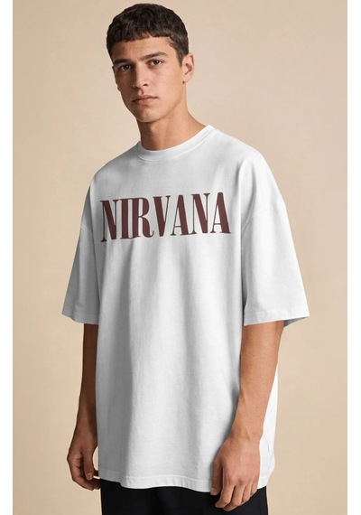 Sevbano Nirvana Rock Metal Müzik Grubu Baskılı Unisex Oversize Premium Ti Beyaz