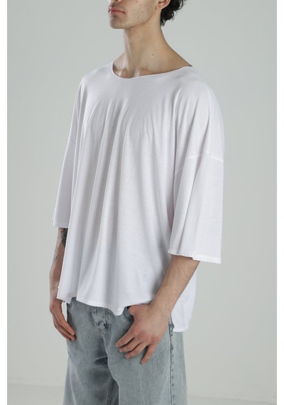Cocopelli Fakir Kol Beyaz Oversize Viscon T-shirt Coc2269 Beyaz