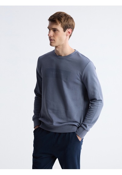 Lcwaıkıkı Classic İndigo Bisiklet Yaka Baskılı Erkek Sweatshirt