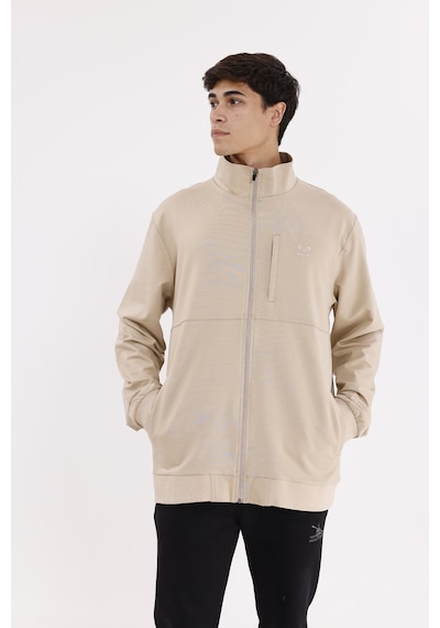 Rowinger Üç Cepli Yaka Detaylı Fermuarlı Rahat Kesim Ribana Manşetli Mevsimlik Sweatshirt Beıge