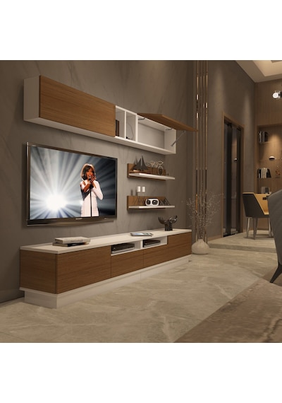 Decoraktiv Trendstyle 5220s Mdf Tv Ünitesi Tv Sehpası - Beyaz Ceviz Ahşap - Beyaz Decoraktiv Trendstyle 5220s Mdf Tv Ünitesi Tv Sehpası - Beyaz Ceviz Ahşap - Beyaz