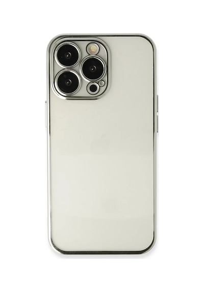 Apple iPhone Uyumlu  13 Pro Max Uyumlu Kılıf Lensli Silikon - Gümüş