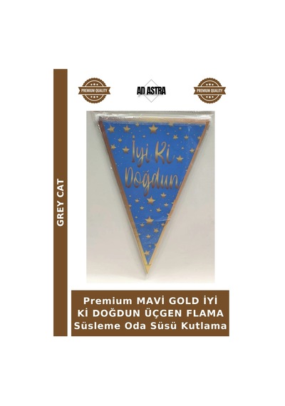 Premium Mavi Gold İyi Ki Doğdun Üçgen Flama Süsleme Oda Süsü Kutlama Çok Renkli