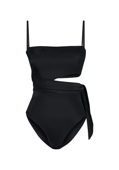 Ersefa Kadın Moda Atma Kap Askılı Brief Yaka Siyah Straplez Cut Out Penc
