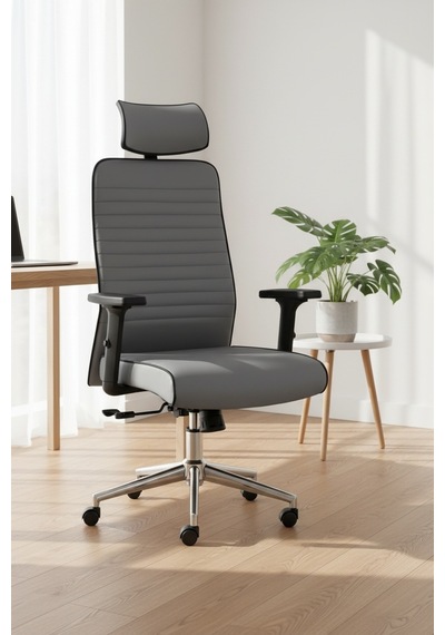 Upstyle Zirve Deri Ergonomik Çalışma Ve Yönetici Koltuğu Gri