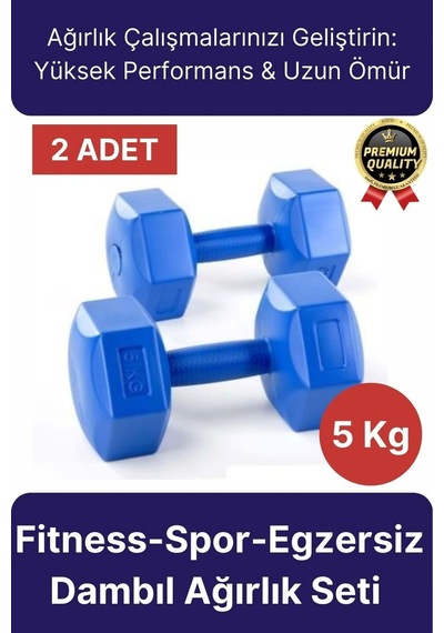 Premium Kalite Fitness Spor Egzersiz Vücut Kas Geliştirme Mavi 5 Kg Dambıl Ağırlık Seti - 2 Adet