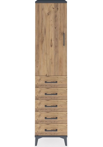 Hyperion Dolap Tek Raflı 5 Çekmeceli Tek Askılı 44x44x195 Antrasit-çam Antrasit