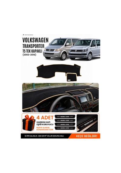 Volkswagen Transporter T5 Tek Kapaklı 2003-2016 Uyumlu Torpido Örtüsü - Siyah-bej - Vw027