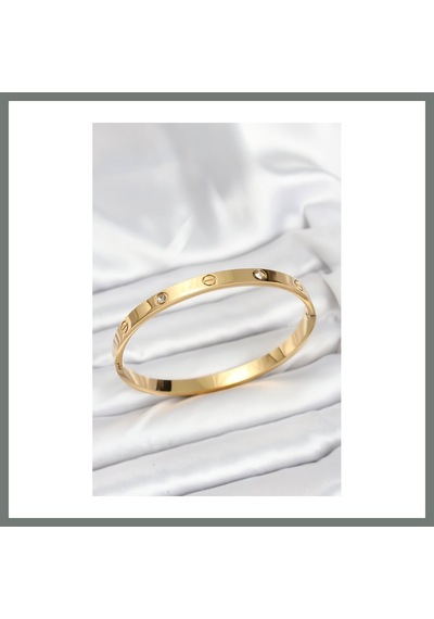 Bezos 316l Çelik Gold Renk Zirkon Taşlı 65 Mm Kadın Kelepçe Bileklik Mmbz