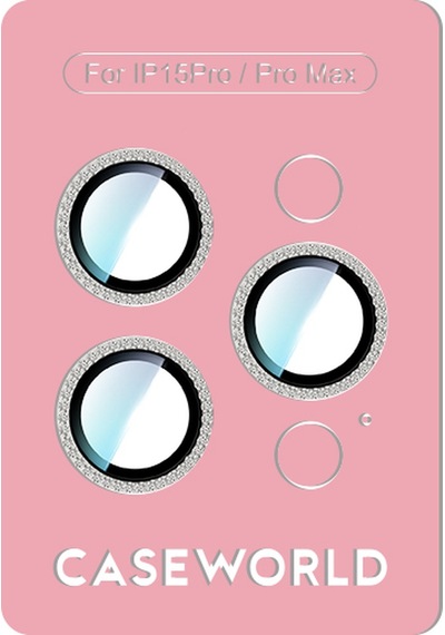 Apple iPhone 15 Pro Uyumlu Caseworld Alloy Sparkling Diamond Serisi Taşlı Lens Koruyucu Gümüş