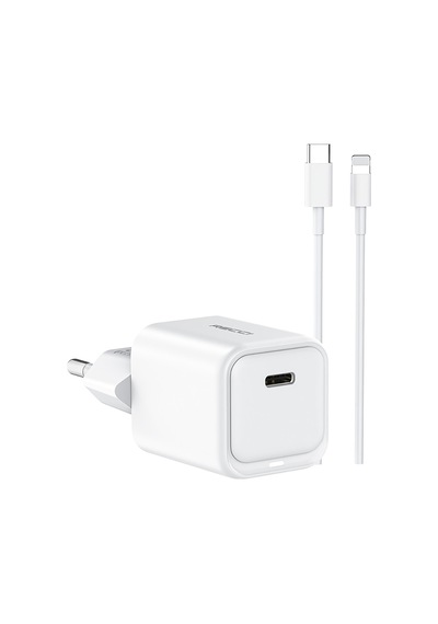 Recci Rc65e Hızlı Şarj Başlığı Type-c To Lightning Pd 20w Kablolu Şarj Seti Beyaz