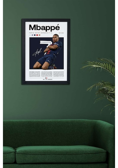 Kylian Mbappé Paris Saint Germain Fc Siyah Çerçeveli Poster Tablo