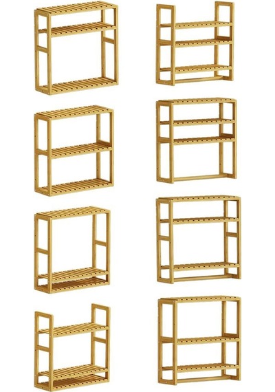 Digithome Bambu Mini 8 Form Organizer Mutfak Ve Banyo Düzenleyici Askılı Duvar Rafı Havluluk Db-0028 Kahverengi