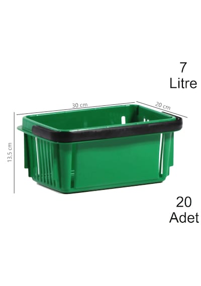 7 Litre Plastik Kozmetik Alışveriş El Sepeti Yeşil 20 Adet / En:20 Boy:30 Yükseklik:13,5 Cm Yeşil