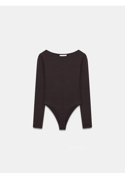 Dilvin 32549 Kayık Yaka Bodysuit-koyu Kahve Koyu Kahve