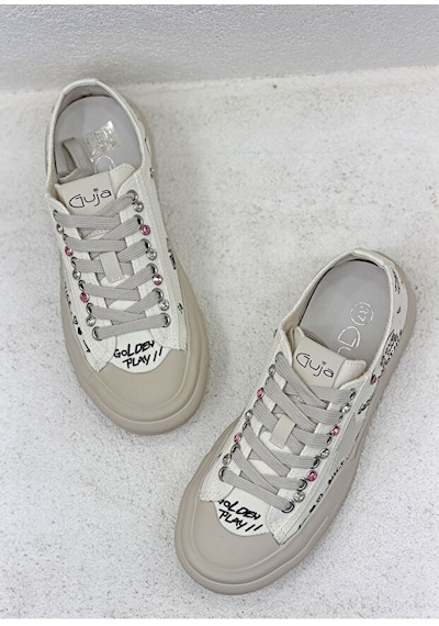 Guja 26y312-1 Kadın Baskılı Jean Sneaker Spor Ayakkabı Bej Siyah