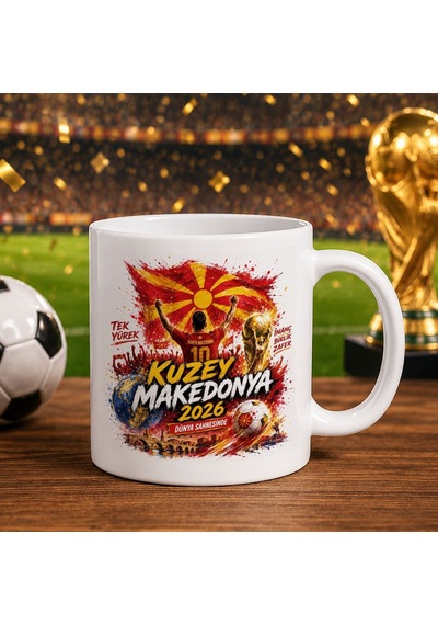 Bk Gift Kuzey Mekadonya Taraftar Temalı Dünya Futbol Kupası Tasarımlı Beyaz Kupa Bardak-1