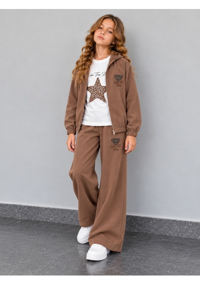 Kokoş Bebe Kız Çocuk Dokuma Viskon 3'lü Takım Leopar Yıldız Detaylı Kapüşonlu Ceket Tişört Bol Paça Pantolon - 5/13 Yaş - 31984 Kahverengi Kokoş Bebe Kız Çocuk Dokuma Viskon 3'lü Takım Leopar Yıldız Detaylı Kapüşonlu Ceket Tişört Bol Paça Pantolon - 5/13 Yaş - 31984 Kahverengi