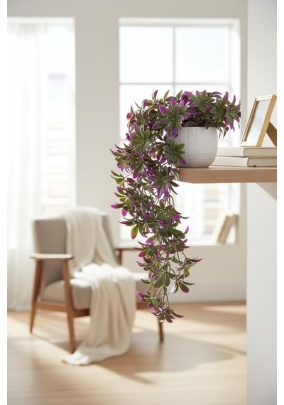 Yapay Çiçek Dev Sarkan Defne Buketi Dekoratif Sarkan Çiçek Güneşe Dayanıklı Uv Katkılı 60 35cm Lila
