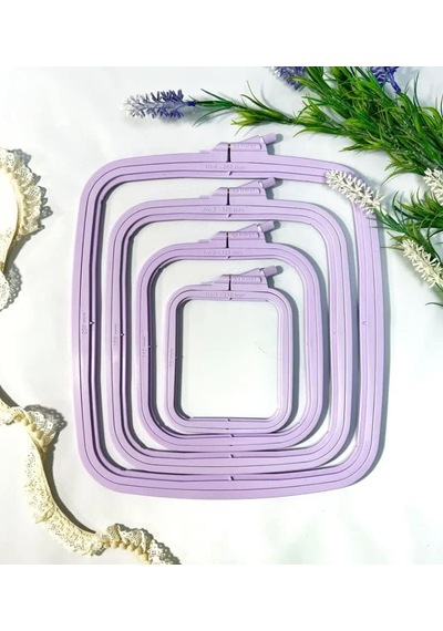 Lila Plastik Kare Nakış Kasnağı, Çapraz Dikiş Çemberleri, Zımba İğnesi Halkası 4 Parça Set