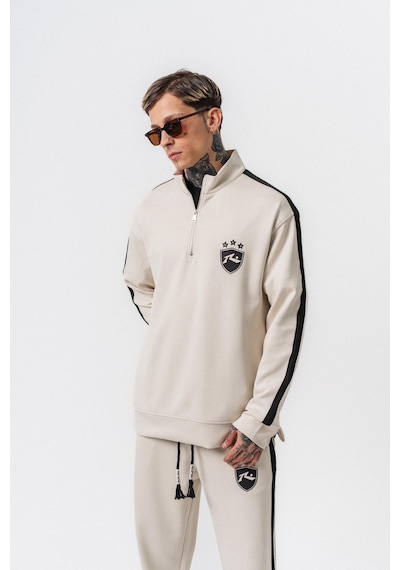 Respire Erkek Şerit Detaylı Yarım Fermuarlı Modal Sweatshirt Ekru