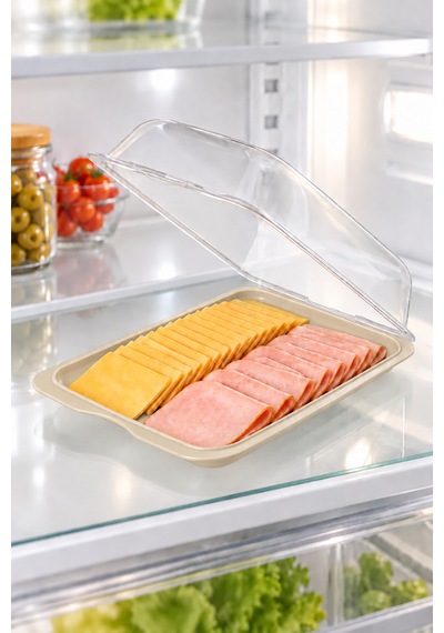 Gıda Saklama Kabı &şeffaf Kapaklı Derin Şarküteri Saklama Kabı, Buzdolabı Kahvaltılık Peynir Salam Kabı, 63 X 250 X 170 Mm Bpa Free Bej - 934760994 Bej