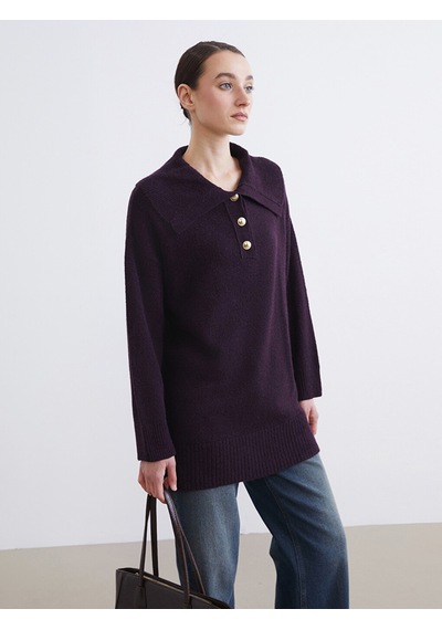 Lcw Modest Bordo Polo Yaka Kadın Triko Kazak