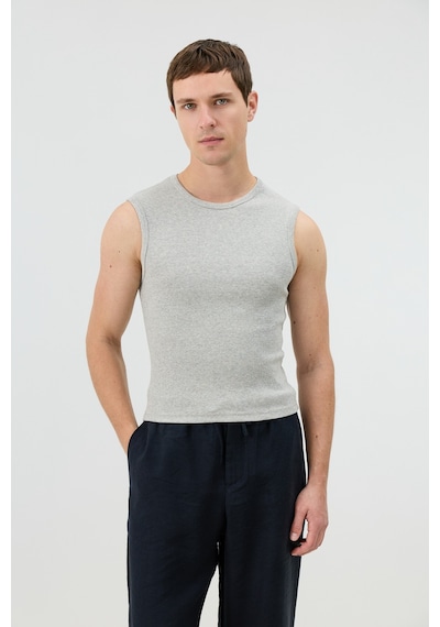 Antioch Pamuklu Kolsuz Erkek T-shirt Gri
