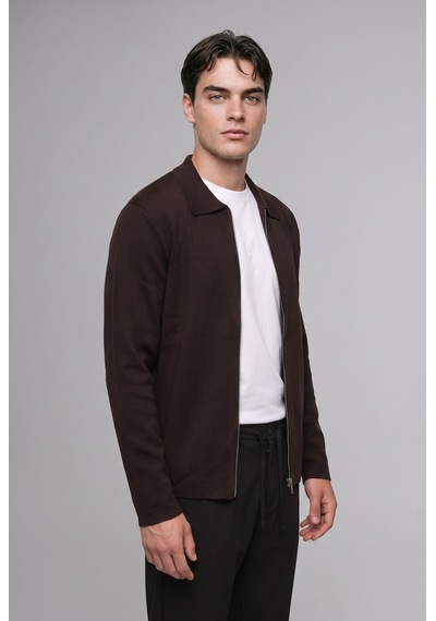 Defacto Standart Fit Polo Yaka Basic Fermuarlı Triko Hırka D3592ax26aubn339 Kahve-bn339