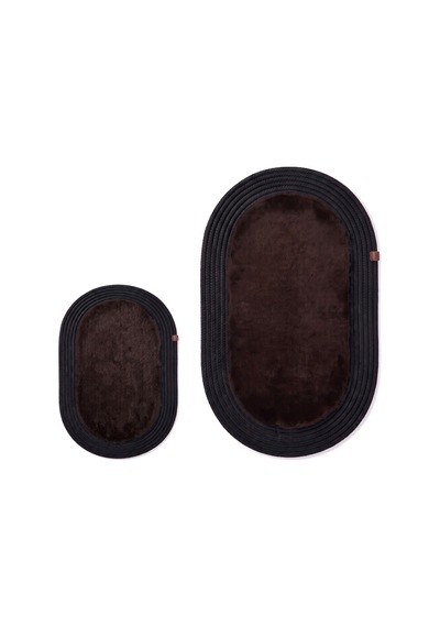 Banyo Paspası Takımı 60x100+40x60 Cm Düz Acı Kahve & Siyah