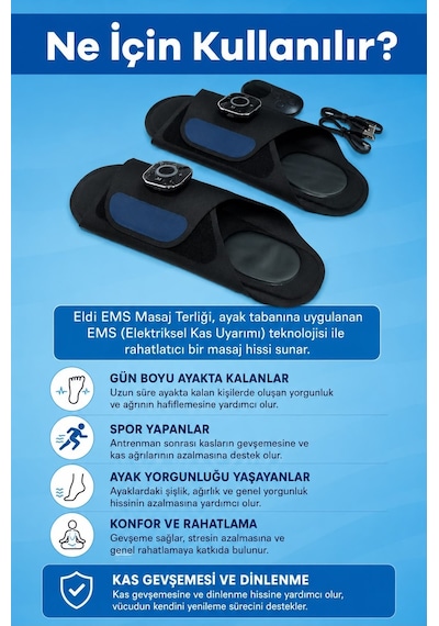 Eldi Medikal Ems Ayak Masaj Terliği - 7 Mod 15 Kademe - Rahatlatıcı Masaj Aleti
