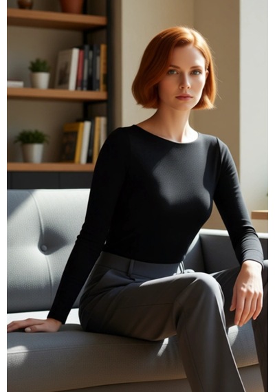 Frm Kadın Moda Şık Üst Giyim Crop Kayık Yaka Slim Kalıp Örme Pamuklu siyah