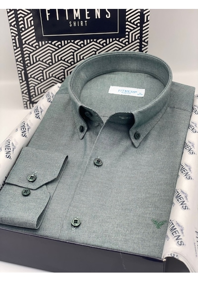 Slim Fit Uzun Kol Pamuklu Hediye Kutulu Kolay Ütülenebilir Erkek Gömlek Fs-002225 - Yeşil-2662