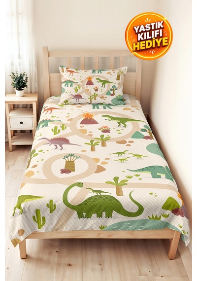 Evimde Bambaşka Dinazor Yeşil Çocuk Odası Tek Kişilik Pike Takımı-yollu Pastel Bej 160x220 CM Kapitone Yatak Örtüsü Evimde Bambaşka Dinazor Yeşil Çocuk Odası Tek Kişilik Pike Takımı-yollu Pastel Bej 160x220 CM Kapitone Yatak Örtüsü