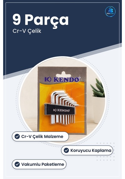 Alyan Seti Kısa Imbus 9 Parça Cr-v Çelik Kaymaz Uçlu Mobilya Mont