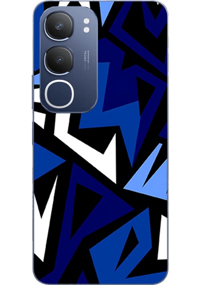 Vivo Y19s Uyumlu Modern Mavi Geometrik Mozaik Baskılı Silikon Kılıf Renkli