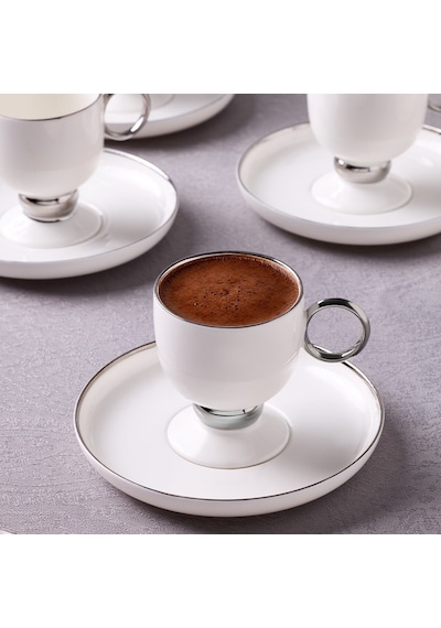Aryıldız Margaux Platin 6 Kişilik Kahve Fincan Takımı Beyaz