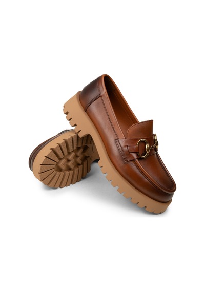 Deery Kadın Hakiki Deri Taba Renkli Tokalı Loafer - 02037ztbae01