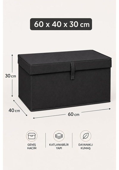 Tr Çok Amaçlı Saklama Kutusu Düzenleyici Kapaklı Sandık Tipi Kutu Hurç Organizer 3 Lü Set Antrasit, Mega 60x40x Genel
