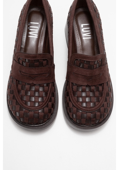 Luvishoes Luvi Shoes Marlon Kahverengi Örgülü Kadın Kalın Topuklu Loafer Ayakkabı Kahverengi